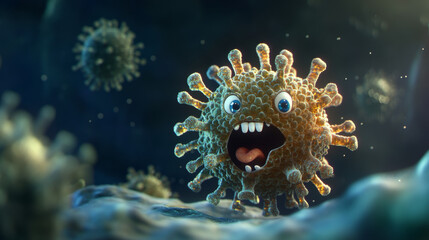 Fototapeta premium 3D render of a bacterium in close-up. Abstract background propagation of the virus.