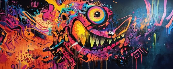 Vibrant abstract graffiti art with colorful monster motif