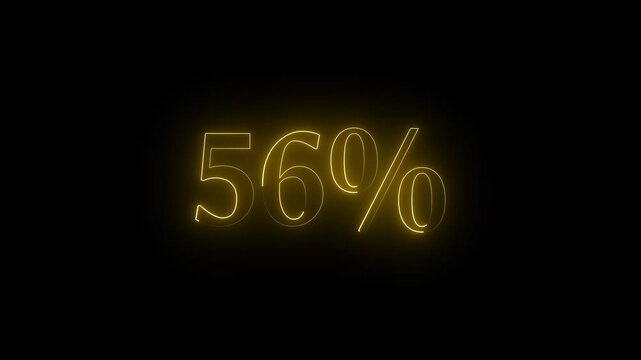 56% text animation by neon line on black background. Neon line 56 Percent Animation.