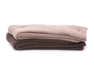 Stack of two pairs of winter socks isolated on white