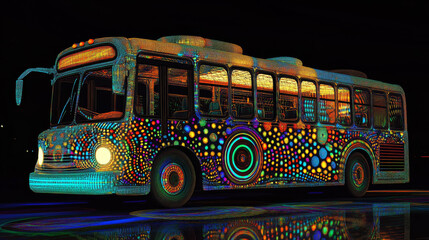 The bus from the particles. The bus consists of circles and points. Vector illustration.