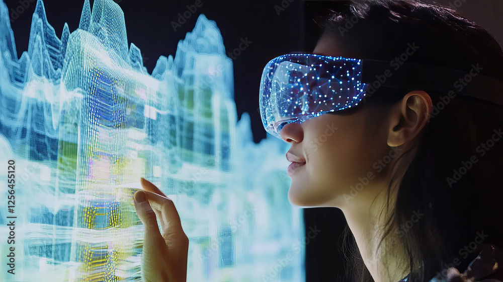 Poster hologram data visualization. data visualization of polygons, triangles of points and lines. data vis