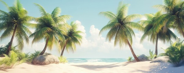 Obraz premium Serene tropical beach with palm trees and clear blue sky