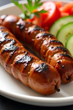 Grilled sausages with vegetables on plate: juicy and flavorful bbq meal,  Kebapche