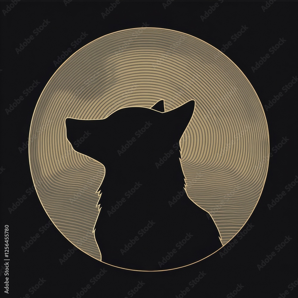 Leinwandbilder Silhouette of a wolf against a full moon background with space for text and minimalist design. Generative AI
