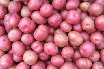 Bunch of red potatoes are piled on top of each other
