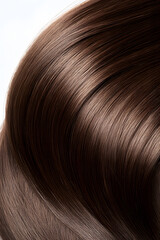 Fototapeta premium Close-up shot of sleek, shiny, and healthy brunette hair. The light reflects beautifully off the smooth strands. The hair looks soft and well-maintained.