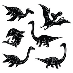 Set of different dinosaur silhouettes. Isolated flat vector template for laser cut illustrations