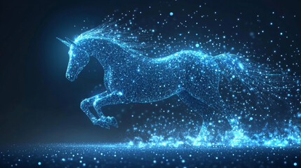 A horse of blue glowing dots. Horse vector illustration