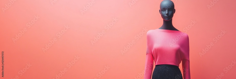 Aufkleber stylish mannequin displays modern outfit against a pastel background emphasizing clean lighting and 