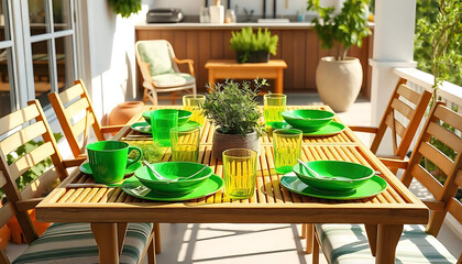 Festive St. Patrick’s Day Dining, Sunlit Table with Green Decor & Gold Details, St Patricks Day Background, Saint Patricks dinning scene, created with generative ai