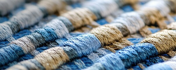 Close-up of textured blue and brown woven fabric pattern