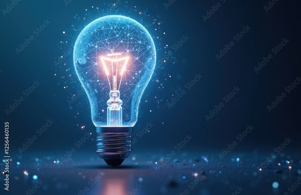 Aufkleber ai generated light bulb illustration on blue background. glowing wireframe bulb with electricity arc