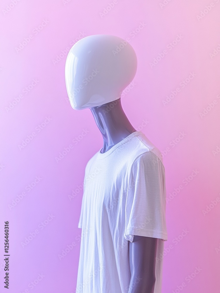 Poster stylish mannequin showcases modern outfit against pastel background in clean lighting with space for