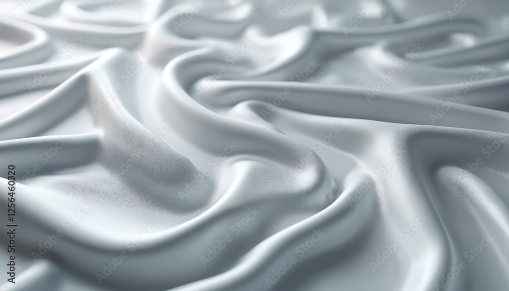 Poster shiny silver white fabric with a smooth satin texture. silky material has wavy curves, rippled patte