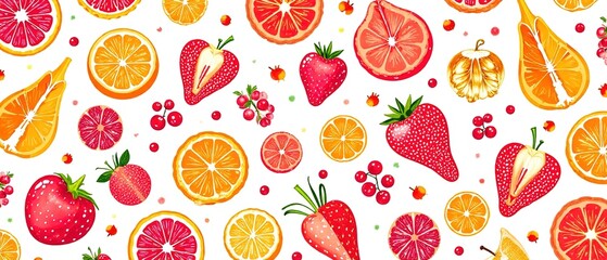 Fresh Fruit Line Art Pattern - Organic Style