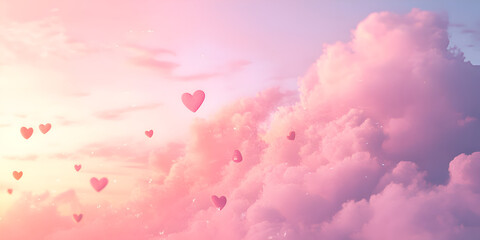Fototapeta premium Pink Gradient with Floating Hearts and a Romantic Aesthetic