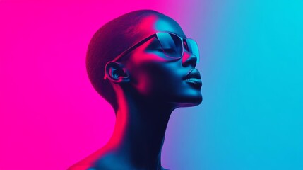 Obraz premium Artistic abstract glowing portrait, blending color gradients and human form