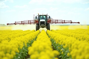 Large modern sprayer machine in canola field