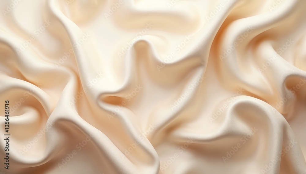 Poster shiny satin silk swirl in soft pastel beige color. abstract textile fabric background texture. luxur