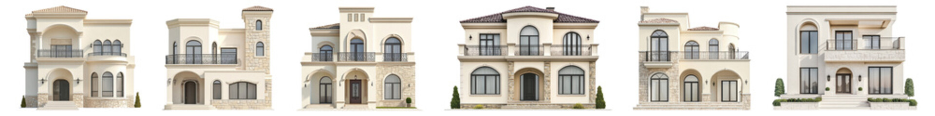 Obraz premium PNG Elegant Mediterranean-style luxury homes, element set on transparent background