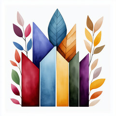 Abstract Watercolor Geometric Design With Autumn Leaves