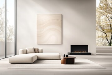 Modern Luxury Living Room with Couch and Fireplace - Home Interior Design Mockup Banners