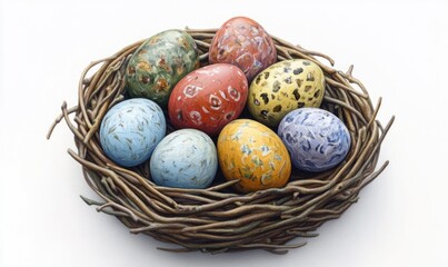Obraz premium A nest of eggs with a variety of colors and patterns