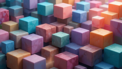 Obraz premium Vibrant Pastel 3D Cubes Abstract Background: Geometric Blocks, Modern Design & Creative Textures