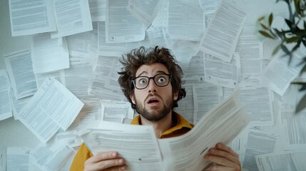 Annoyed customer with incorrect billing statement. Featuring a document showing unexpected charges