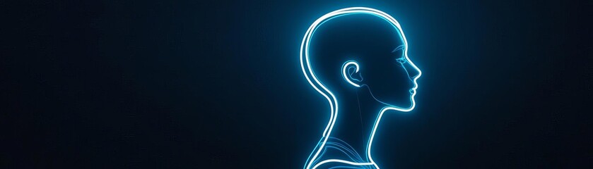 Obraz premium Glowing minimalist human silhouette, outlined by soft neon light, elegant and modern