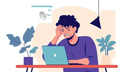 Freelance professional sitting at home, looking frustrated while facing technical issues on a laptop, feeling stressed during work