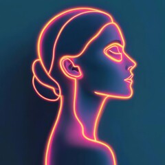 Obraz premium Human profile with glowing neon outlines, high-contrast digital portrait