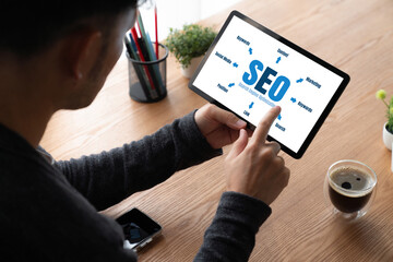 SEO search engine optimization for modish e-commerce and online retail business showing on computer...