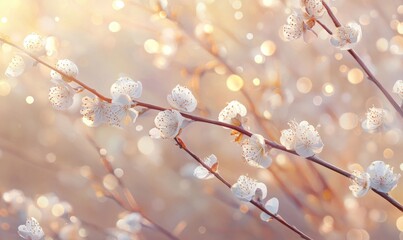 A close up of a branch with white flowers