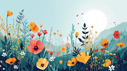 Naklejka premium spring, social media banner design template illustration.
