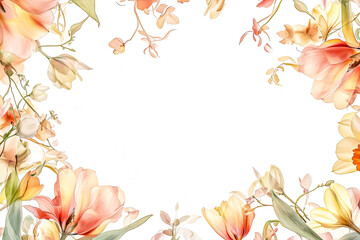 Tulip flower spring border isolated over white background.