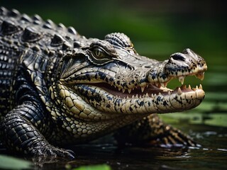 Fototapeta premium Close-Up of a Swimming Crocodile in South American Swamp Ecosystem