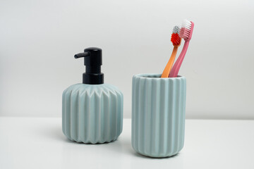 Toothbrushes for personal health in a cup. Home dental care