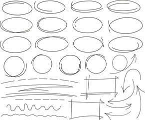 Set of Hand-Drawn Shapes, Arrows, and Lines