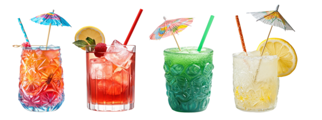 PNG Colorful tropical cocktail selection, element set on transparent background