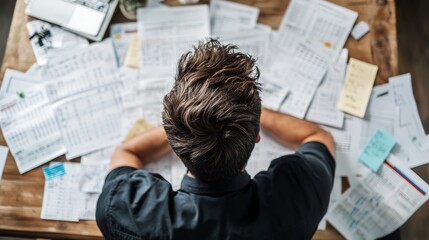 Naklejka premium Annoyed office worker facing endless meetings. Featuring a cluttered calendar on a screen