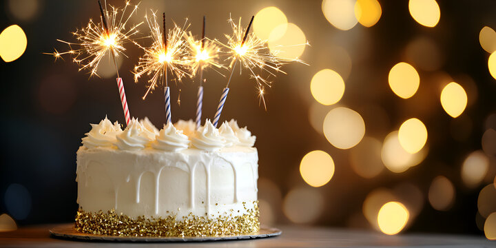 Birthday Cake with Sparklers and a Glittering Festive Atmosphere