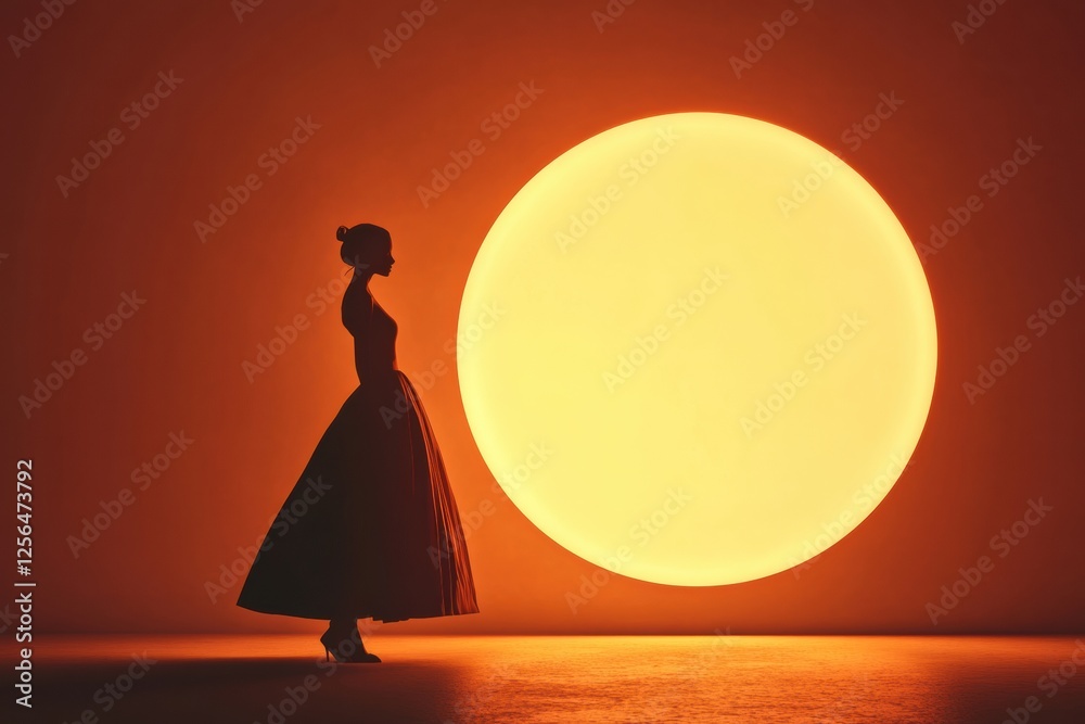 Leinwandbilder silhouette of a model against a glowing sunset with space for text in a minimalist design. generativ