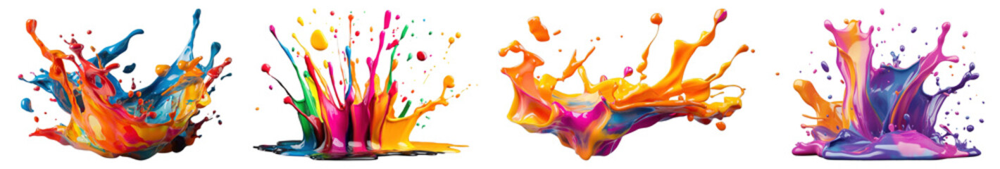 Obraz premium PNG Vibrant colorful paint splashes, element set on transparent background