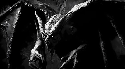 An abyssal monster born from the darkest depths of hades spreads terror across the hellish realms its form a grotesque masterpiece of infernal design. Gargoyle Kingdoms. Illustration