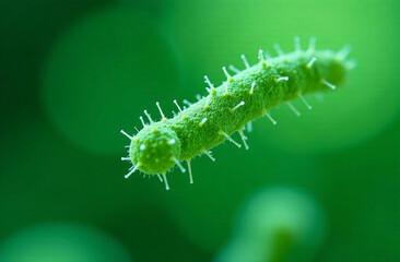 Fototapeta premium Viruses and germs moving green background, abstract illustration. AI Generative