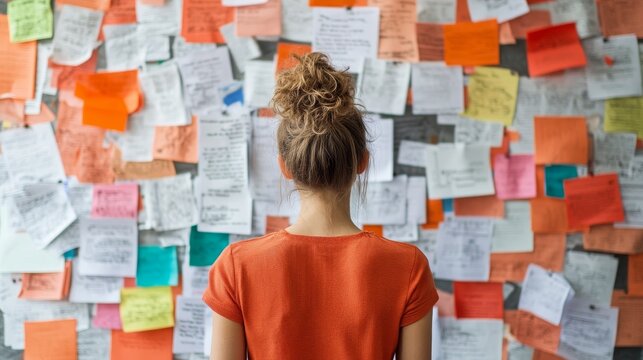 Annoyed parent with inconsistent school communication. Featuring a school notice board filled with papers