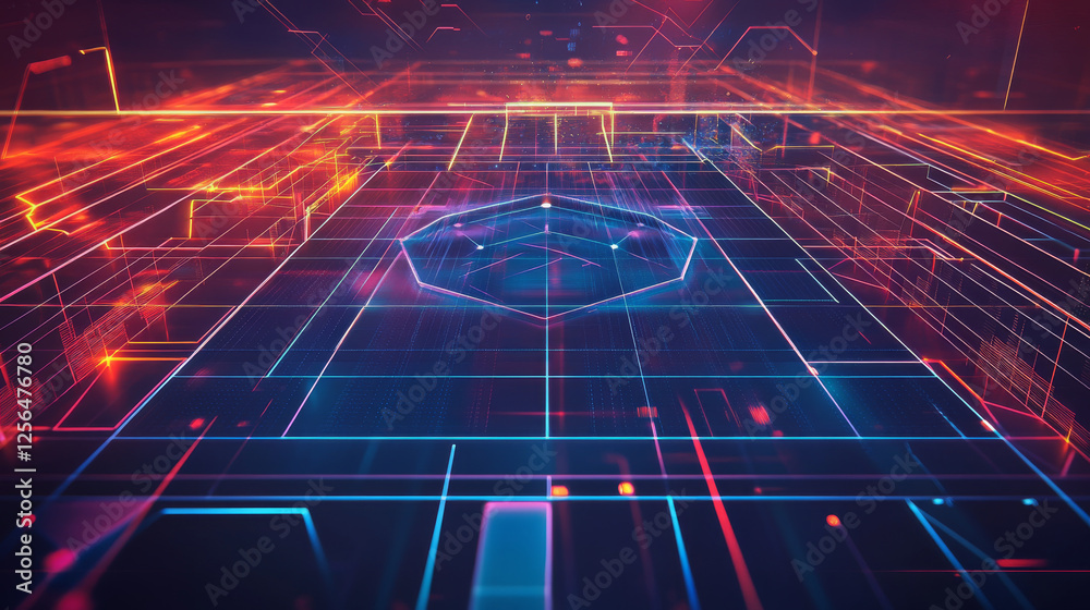 Wall mural hologram game plan. the game plan consists of polygons, triangles of points and lines. the diagram d