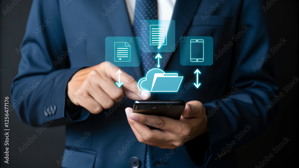 Aufkleber Seamless Data Transfer: Cloud-Based Solutions for Business. Secure File Sharing, Optimized Workflow, Mobile Uploads, and Reliable Backups for Enhanced